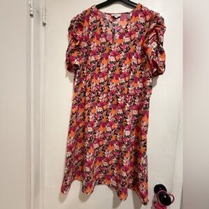 LOFT Floral Dress in Pink and Orange